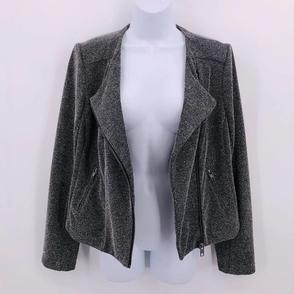 Gray Moto Jacket Catherine Malandrino Runway Sz M Marled Asymmetrical Zip Shanfa - Picture 9 of 12